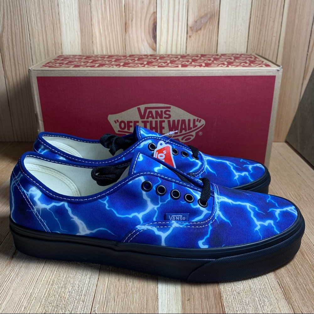 NEW VANS Authentic Lightning Blue Canvas Lase Up Low Sneakers Size Men 10.5